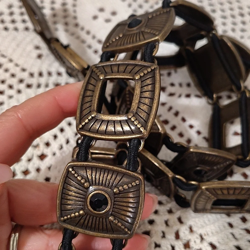Bronze Metal Stretch Belt Boho Black Stone 37.5